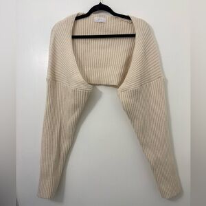 Oak + Fort Cropped Cardigan Bolero Shrug Open Knit Sweater Rib Knit Cream
